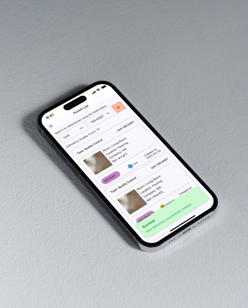 Mobile phone showing project management interface